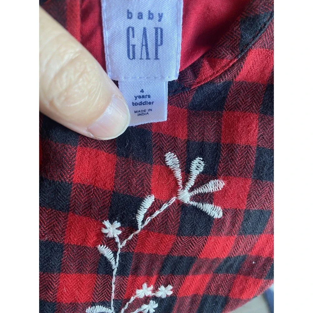 GAP KIDS Girls Red & Black Christmas Buffalo Plaid Long Sleeve Dress. Toddler 4